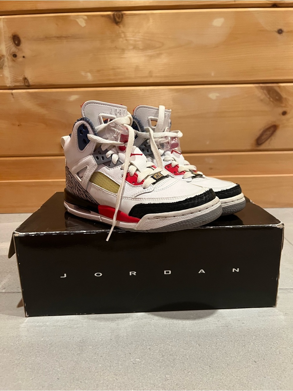 Jordan Sixty Plus GS Sneakers in White, Black & Red